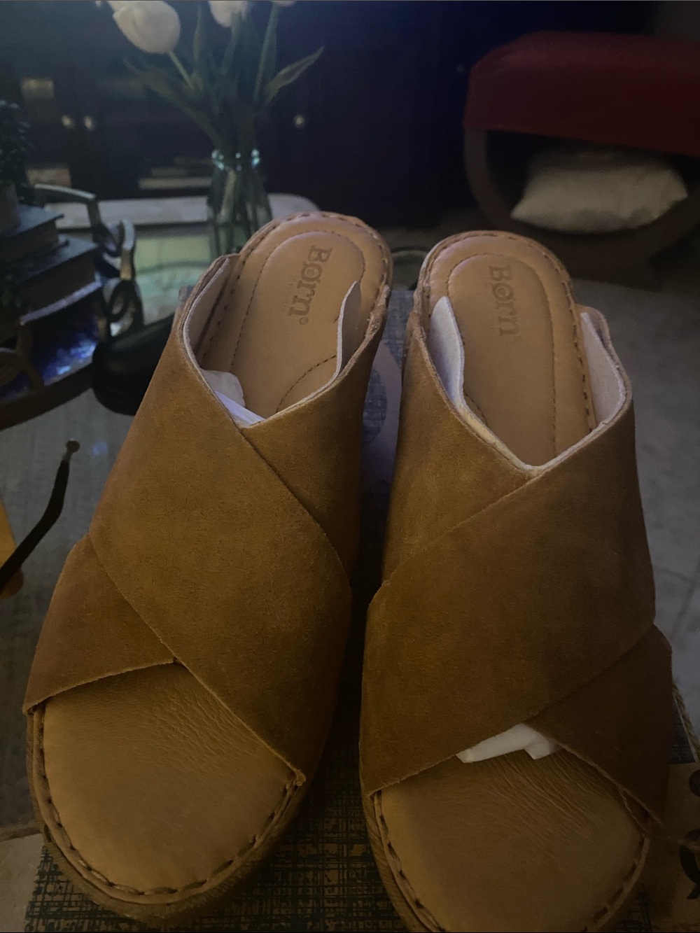 Born Women's Tan Suede Crisscross Slide Mules
